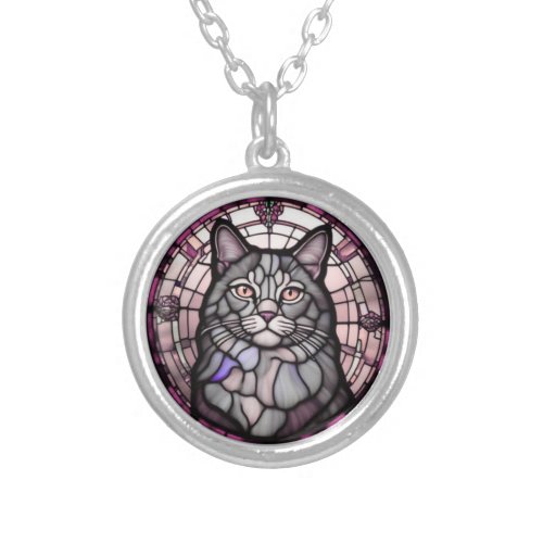 Grey Cat  Silver Plated Necklace