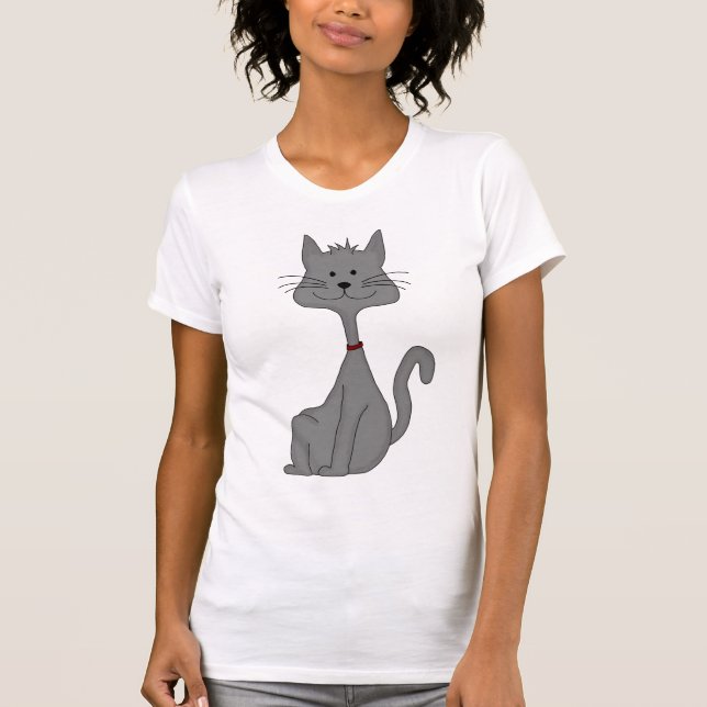 Grey Cat Sitting T-Shirt (Front)