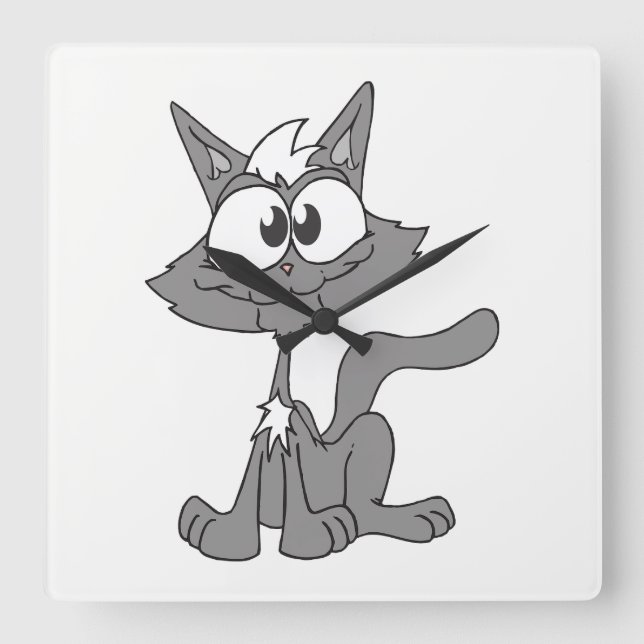 Grey Cat Square Wall Clock (Front)