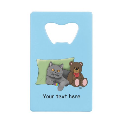 Grey Cat Teddy Bear Credit Card Bottle Opener