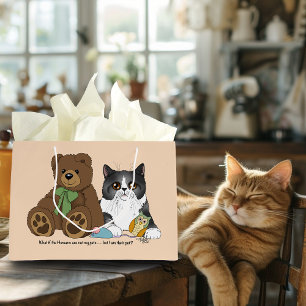 Grey Cat Teddy Bear Peach Funny Large Gift Bag