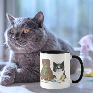 Grey Cat Teddy Bear Peach Funny Mug