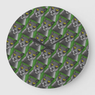 Grey Cat Wall Clock