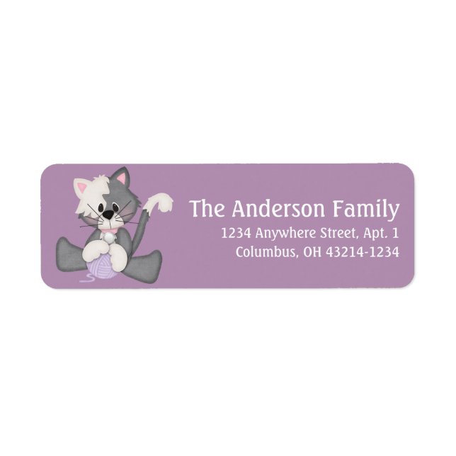 Grey Cat with Ball of Yarn Return Address Labels (Front)