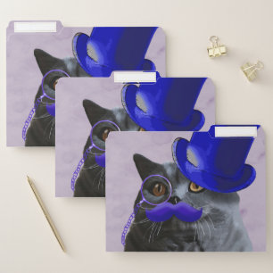 Grey Cat With Blue Top Hat and Moustache File Folder
