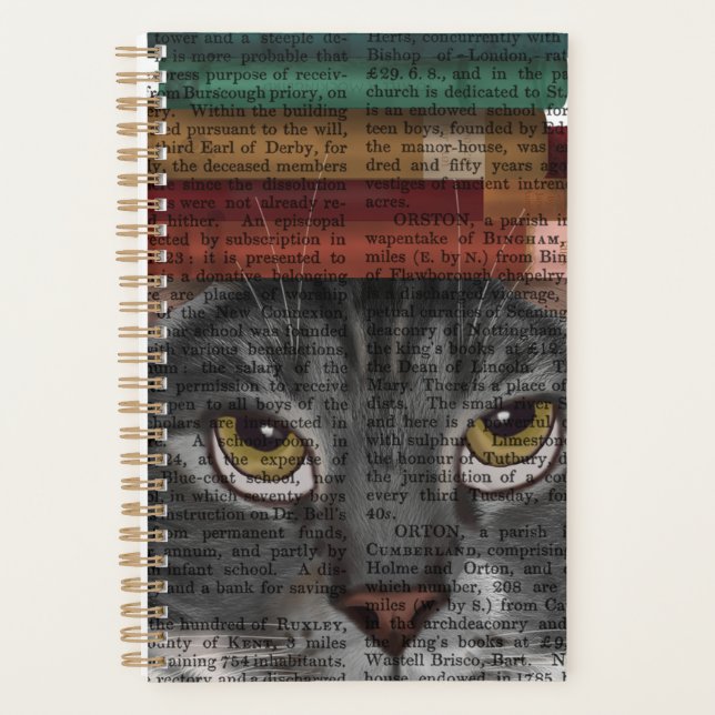 Grey Cat with Books on Head Planner (Front)