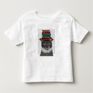 Grey Cat with Books on Head Toddler T-shirt