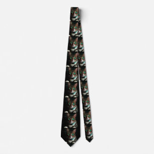 Grey cat with green eyes neck tie