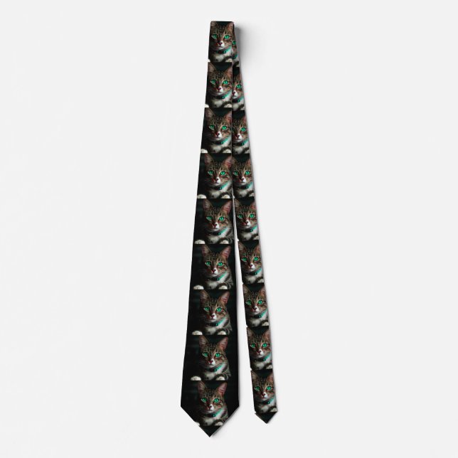 Grey cat with green eyes neck tie (Front)