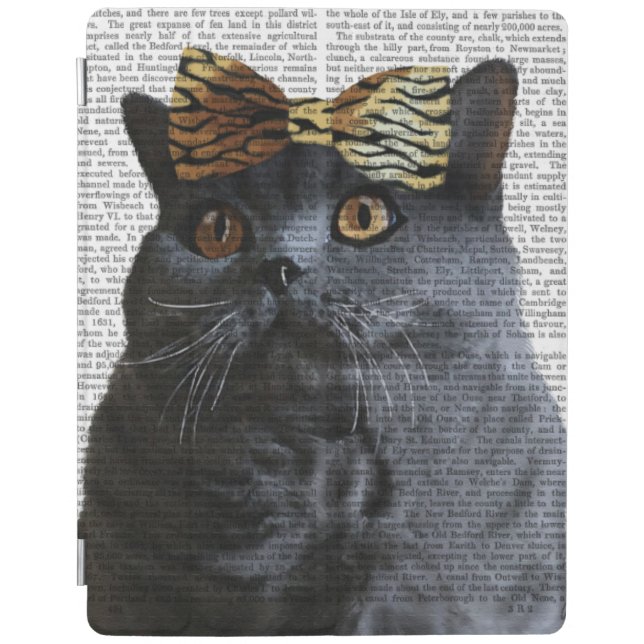 Grey Cat with Leopard Bow iPad Air Cover (Front)