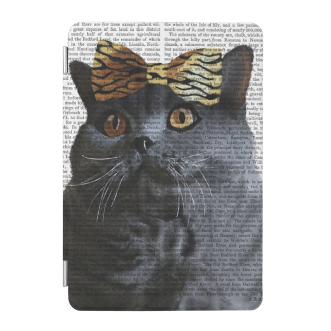Grey Cat with Leopard Bow iPad Mini Cover (Front)