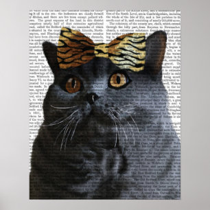 Grey Cat with Leopard Bow Poster