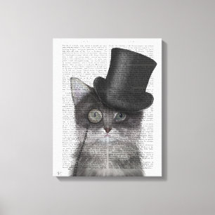 Grey Cat with Top Hat Canvas Print