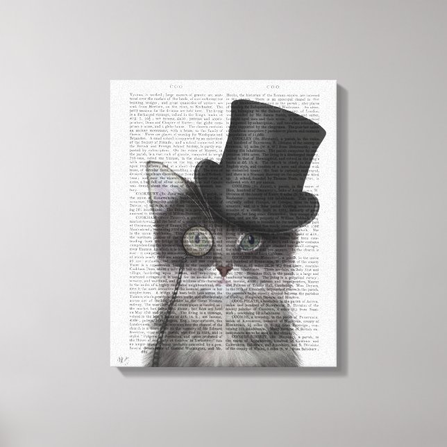 Grey Cat with Top Hat Canvas Print (Front)