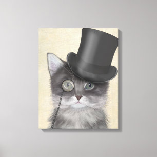 Grey Cat with Top Hat Canvas Print