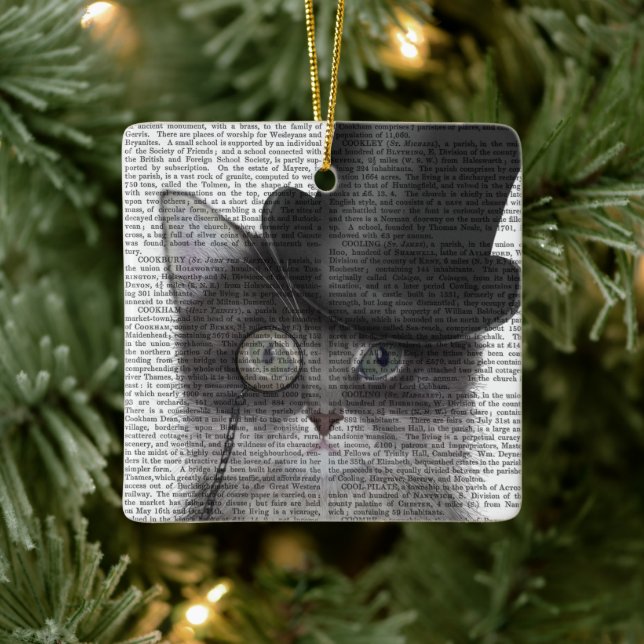Grey Cat with Top Hat Ceramic Ornament (Tree)