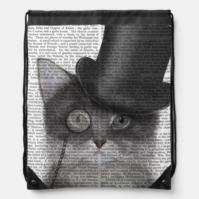 Grey Cat with Top Hat Drawstring Bag (Front)