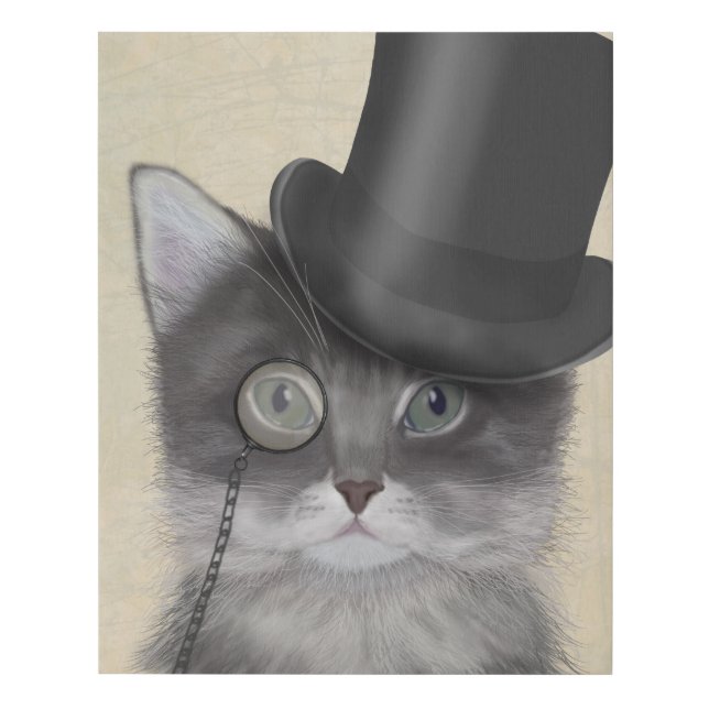 Grey Cat with Top Hat Faux Canvas Print (Front)