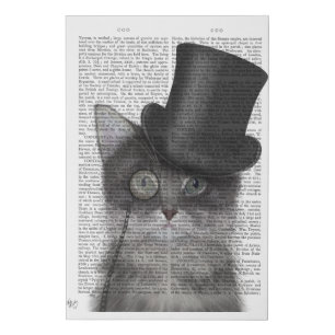 Grey Cat with Top Hat Faux Canvas Print