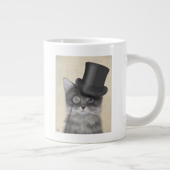 Grey Cat with Top Hat Giant Coffee Mug (Right)