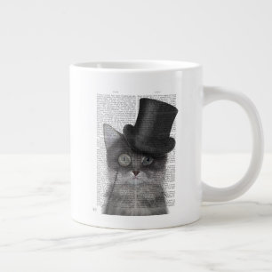 Grey Cat with Top Hat Giant Coffee Mug