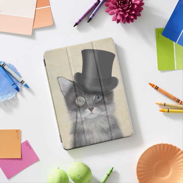 Grey Cat with Top Hat iPad Pro Cover (Desk)