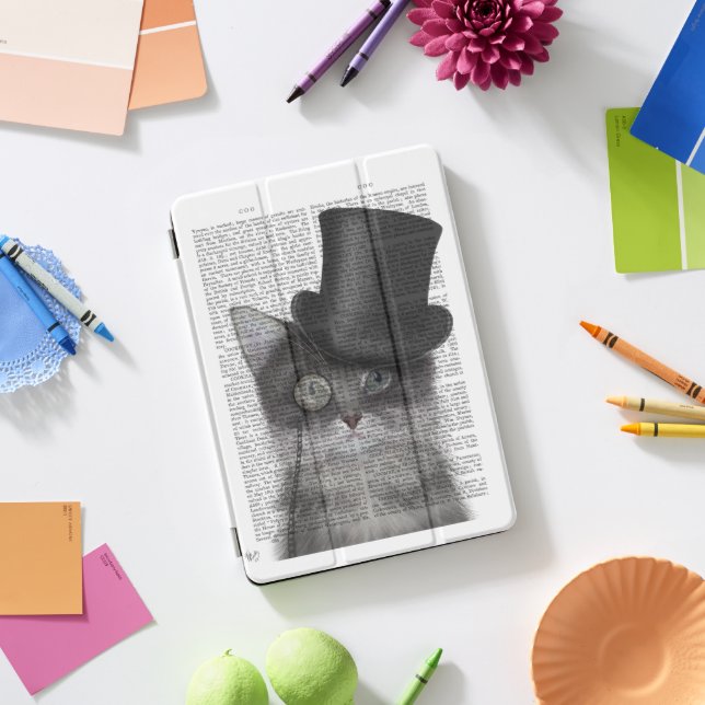 Grey Cat with Top Hat iPad Pro Cover (Desk)