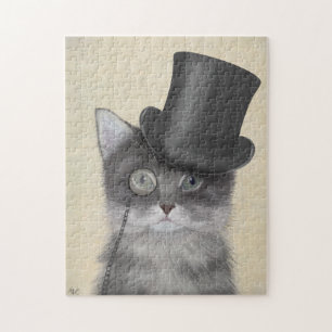 Grey Cat with Top Hat Jigsaw Puzzle
