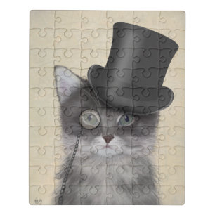 Grey Cat with Top Hat Jigsaw Puzzle