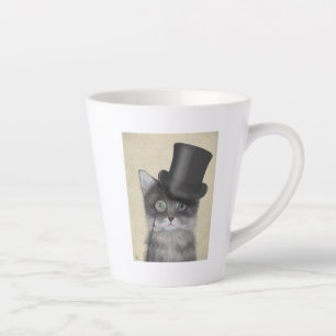 Grey Cat with Top Hat Latte Mug