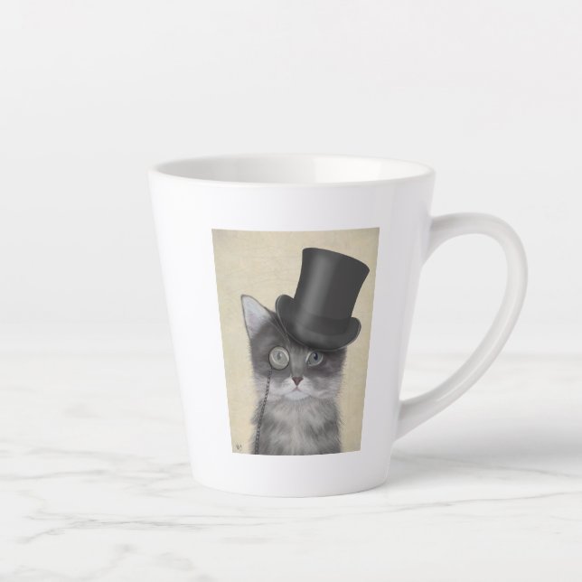 Grey Cat with Top Hat Latte Mug (Right)
