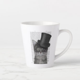 Grey Cat with Top Hat Latte Mug