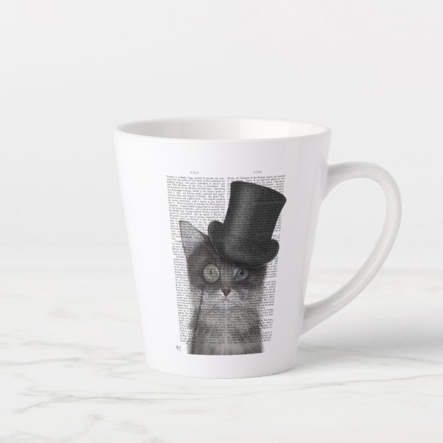 Grey Cat with Top Hat Latte Mug (Right)