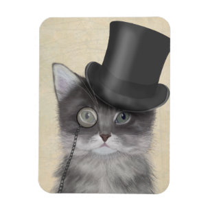Grey Cat with Top Hat Magnet