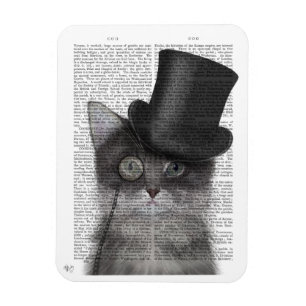 Grey Cat with Top Hat Magnet