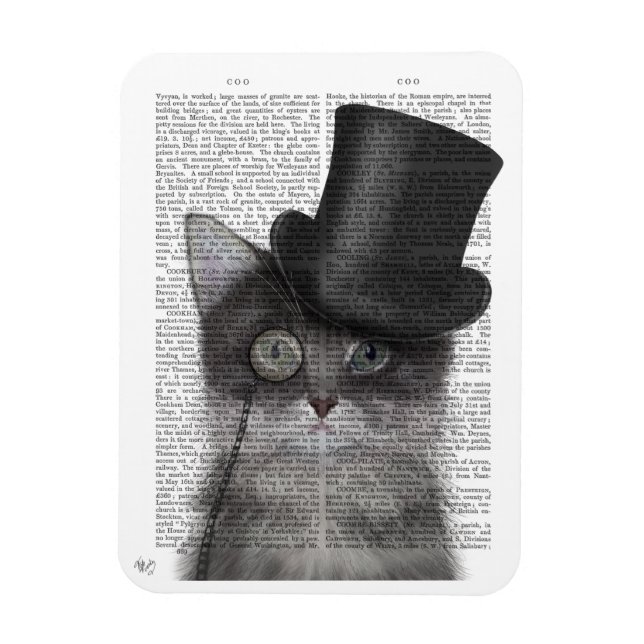 Grey Cat with Top Hat Magnet (Vertical)