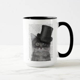 Grey Cat with Top Hat Mug