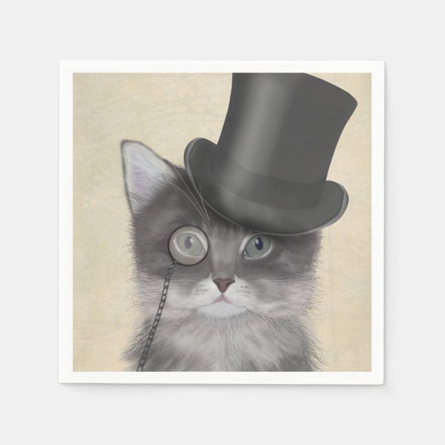 Grey Cat with Top Hat Napkins (Front)