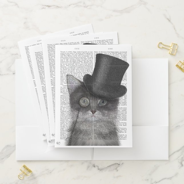 Grey Cat with Top Hat Pocket Folder (In Situ)