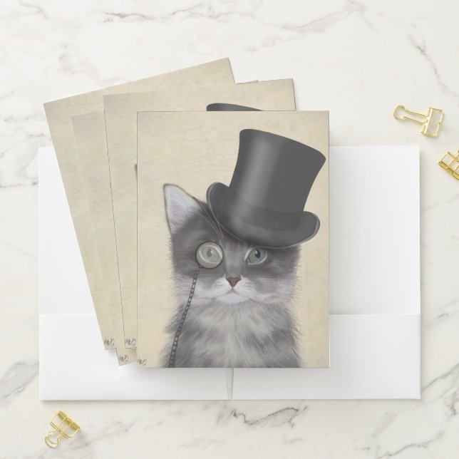 Grey Cat with Top Hat Pocket Folder (In Situ)