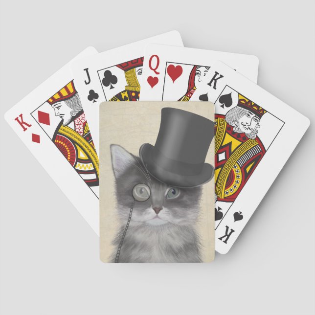 Grey Cat with Top Hat Poker Cards (Back)