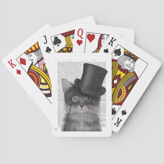 Grey Cat with Top Hat Poker Cards (Back)