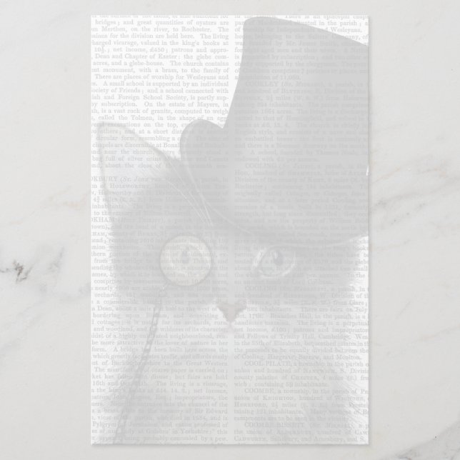 Grey Cat with Top Hat Stationery (Front)