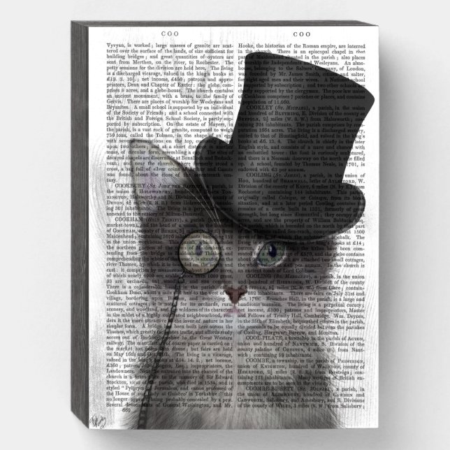 Grey Cat with Top Hat Wooden Box Sign (Front Vertical)