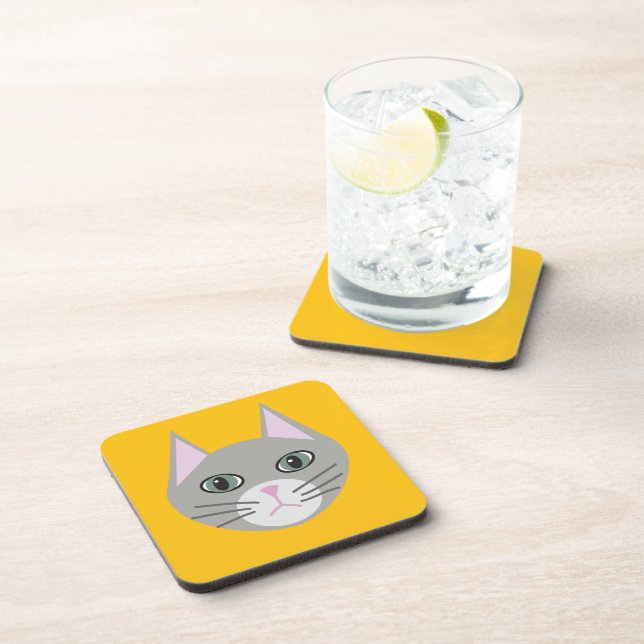 Grey Cat, Yellow Beverage Coaster (Right Side)