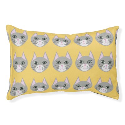 Grey Cat, Yellow Pet Bed