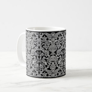 Grey Cats and Crowns Damask Coffee Mug