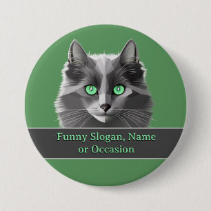 Grey Cats Theme on Green - Add Name or Funny Text Button