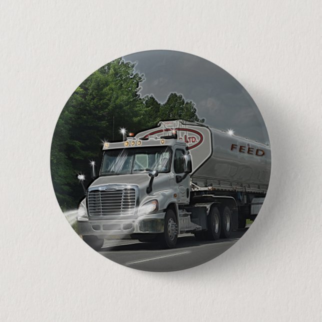 Grey Cattle Feed Cistern Truck for Truckers & Kids Button (Front)