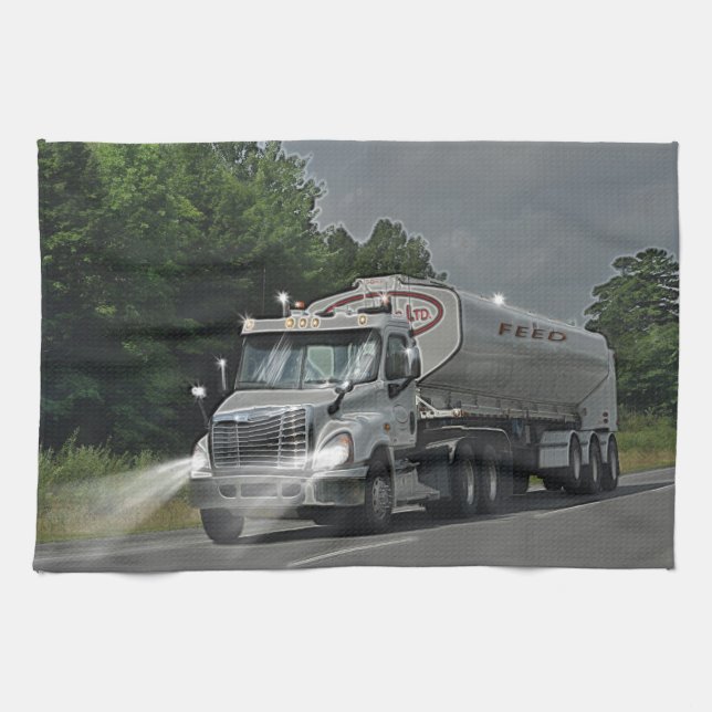 Grey Cattle Feed Cistern Truck for Truckers & Kids Kitchen Towel (Horizontal)